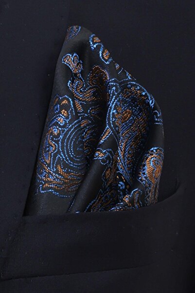 Esgue Χειροποίητη γραβάτα 7,5 cm Κίτρινο-Μπλε & Μαύρο μοτίβο σταγόνας με μαντήλι