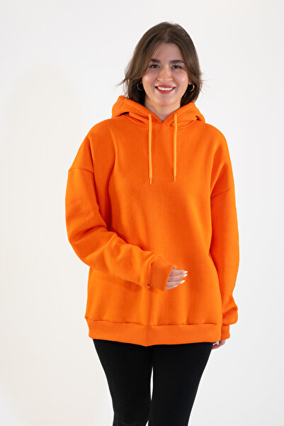 TEVOOY Unisex Oversize Kapüşonlu, Şardonlu ve İç Tüylü Baskılı Sweatshirt Hoodie
