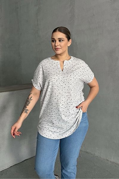 Stil Diva Plus Size Notch V Neck Short Sleeve Polka Dot Print Blouse 303866