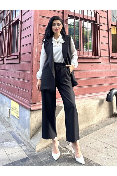 KÜÇÜĞÜM BUTİK Black Color Wool Effect Vest and Trousers (Vest-Pant)