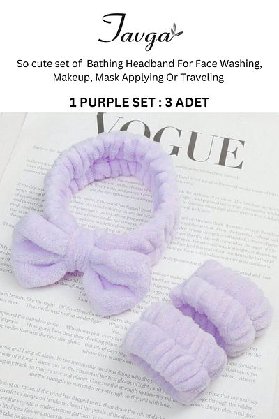 TAVGA 3-Piece Cotton Travel Hair and Wrist Band Set (Mask-Makeup-Hand and Face Washing Band)