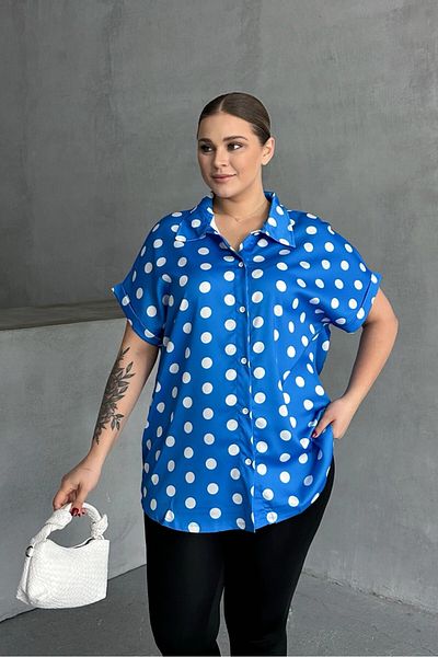 Stil Diva Cămașă cu mânecă scurtă cu nasturi în față cu buline 303462