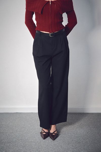 Fulla Moda Belted Pocket Fabric Trousers