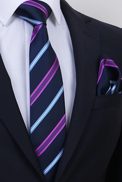 Esgue Cravată șervețelă cu model în dungi, albastru bleumarin, violet, lucrat...