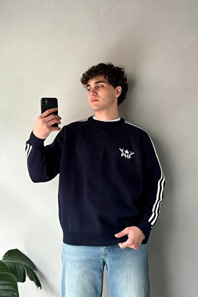 Flaw Wear Pulover tricotat cu dungi brodate PHF, albastru închis