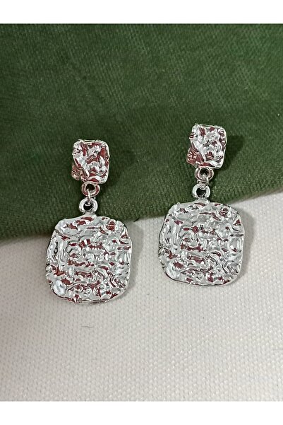 mos&more Gümüş Sallantılı Kare Form Kadın Küpe