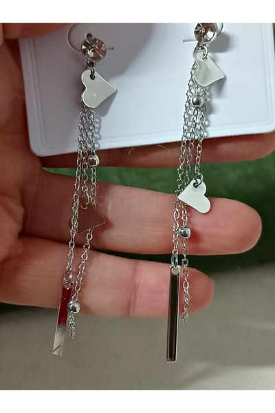 mos&more Silver Heart Dangle Long Stylish Earrings