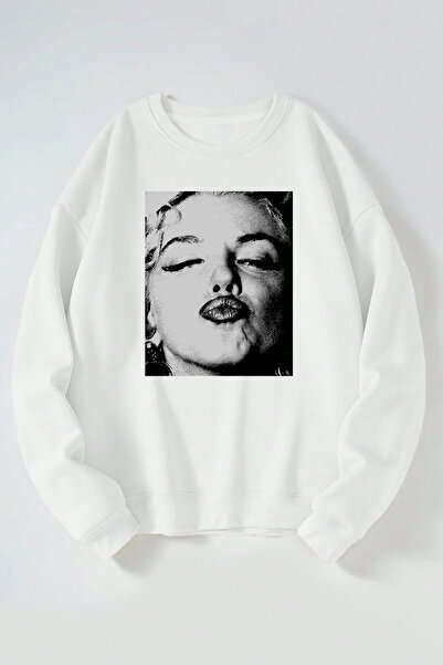 THEWERT سويت شيرت قطني أبيض برقبة دائرية للنساء/الرجال مطبوع عليه قبلة مارلين...