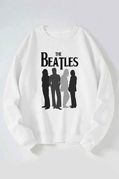 THEWERT The Beatles Printed Γυναικεία/Ανδρική Λευκή Βαμβακερή μπλούζα με λαιμ...