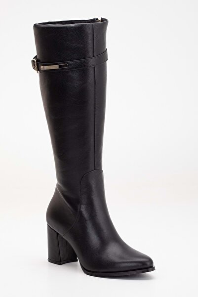 ANALİN SHOES Cizme negre din piele naturală - Tocuri elegante cu detaliu de cataramă aurie