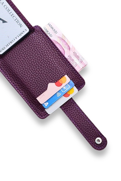 VANİLLA COLLECTİON Unisex Minimal Thin Model Purple Credit Card Holder & Business Card Holder & Wallet & Portfolio