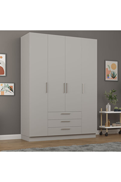 asratrend Asra Trend MDF 4 Kapaklı, 3 Çekmeceli Gardırop - 160x218x53cm, Geni...