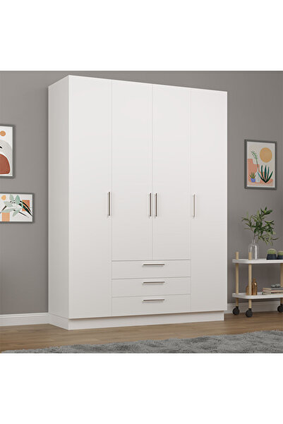 asratrend Asra Trend MDF 4 Kapaklı, 3 Çekmeceli Gardırop - 160x218x53cm, Geni...