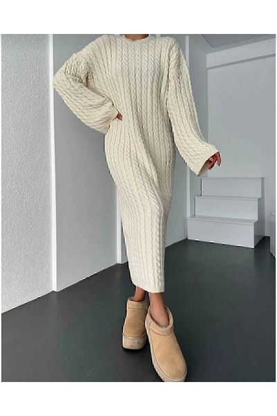 KNİTİCAL TEKSTİL Rochie Decolteu Crew Model Tricotat Rochie Lungă Tricot