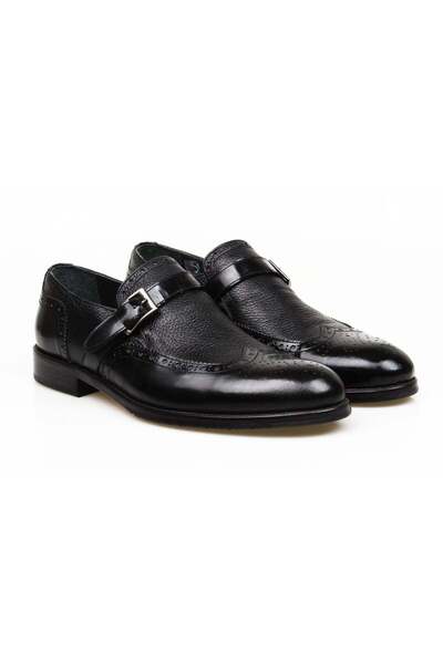 Butik Black Color Laceless Genuine Leather Men's Shoes