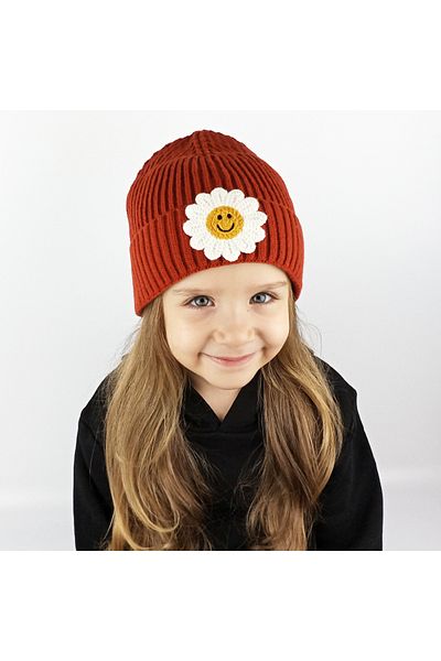 woodycord Ribbed Knitwear Kids-Youth Beret - Smiling Daisy Pattern