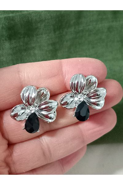 mos&more Silver Black Drop Design Women Earrings