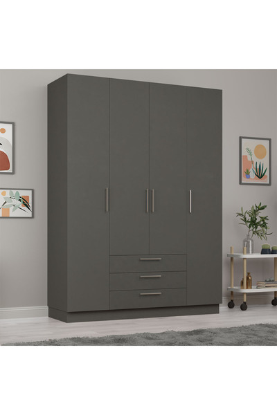 asratrend Asra Trend MDF 4 Kapaklı, 3 Çekmeceli Gardırop - 160x218x53cm, Geniş Hacimli Kıyafet Dolabı, G-02