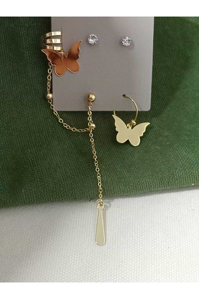 mos&more Gold Butterfly Cartilage Dangle Long Stylish Earrings