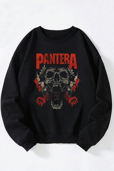 THEWERT Pantera Mouth for War Printed Women/Men Black Crew Neck Cotton Sweatshirt