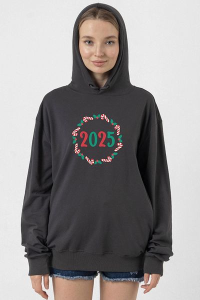 Tshirthane Women's Smoked Hoodie 2Ip Wreath - Christmas Holiday