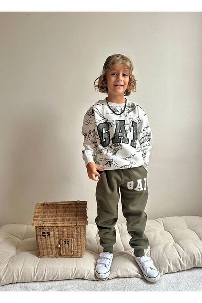 YİGİT BUTİK Dinoszaurusz mintás hosszú ujjú fiú öltöny