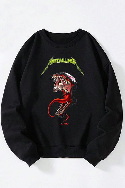 THEWERT Памучен суитшърт с кръгло деколте Metallica с щампа Wenom за жени/мъже