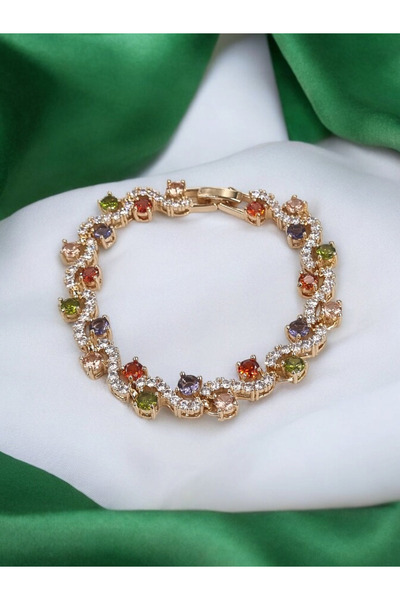 Ebijuteri Zirkon Renkli Taşlı Paslanmaz Kararmaz Çelik Bileklik