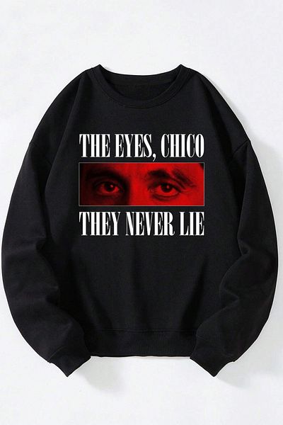 THEWERT Памучен суитшърт с щампа Chico Tony Montana - черен/а, с кръгло деколте за жени/мъже