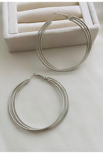 VNS Accessories İthal Üçlü Görünüm Büyük Halka Küpe (6 cm)