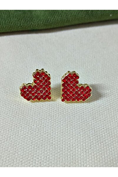 mos&more Gold Red Stone Heart Women's Earrings