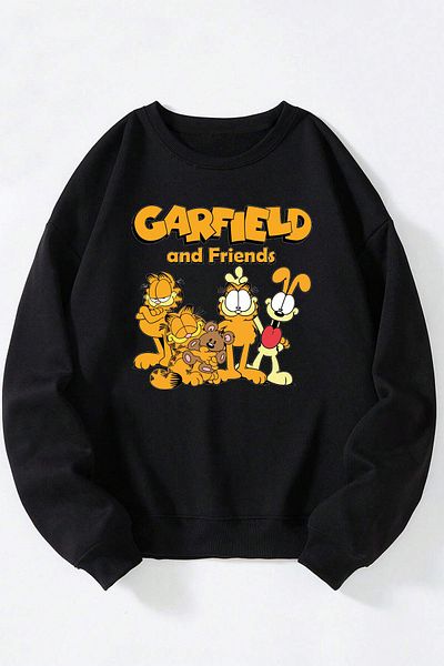 THEWERT Garfield And Friends εμπριμέ γυναικεία/ανδρικά φούτερ από βαμβακερό λαιμόκοψη