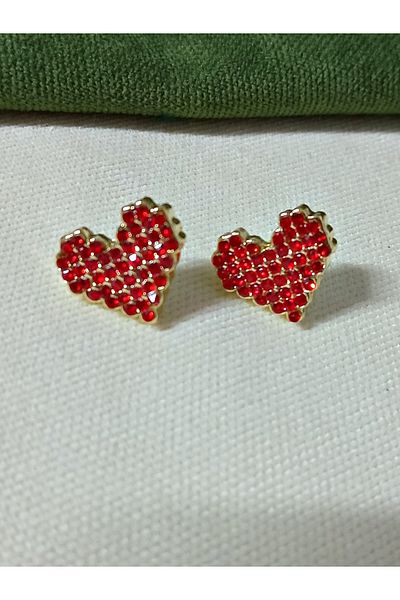 mos&more Gold Red Stone Heart Women's Earrings