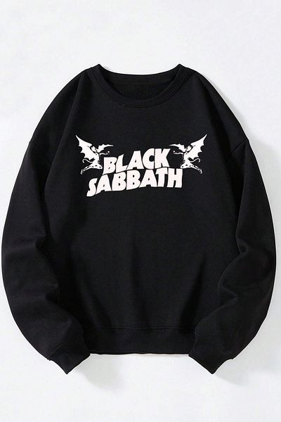 THEWERT Black Sabbath Two Angels Printed Women/Men Black Crew Neck Cotton Sweatshirt