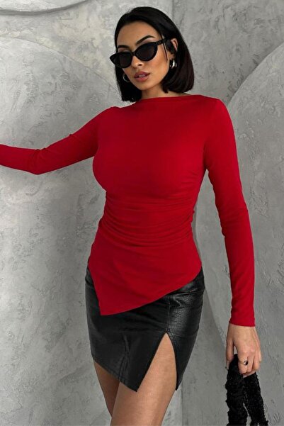 ZISHAN Asimetrik Drape Kadın Body-Bluz -065