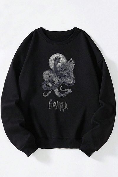 THEWERT Gojira Snake Printed Γυναικεία/Ανδρική Μαύρη Βαμβακερή μπλούζα με λαιμόκοψη
