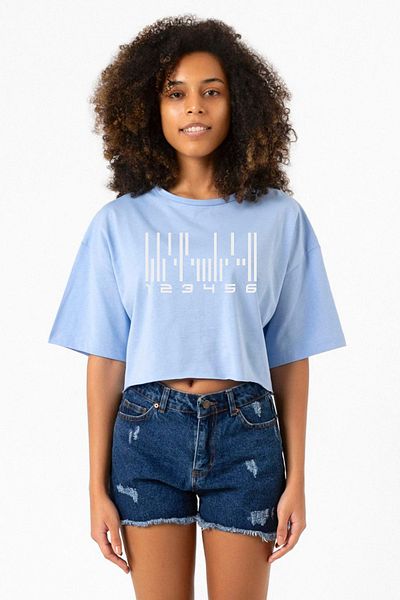 Tshirthane Dark Matter the Android Barcode Baby Blue Women's Crop Tshirt