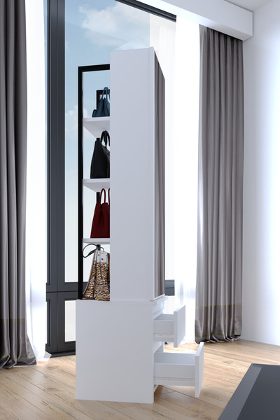 AYMOBSAN Armony 3 Raflı, Aynalı, Çekmeceli, Otuma Alanlı, Takı Ve Aksesuar Dolabı, Çok Amaçlı Dolap, Beyaz