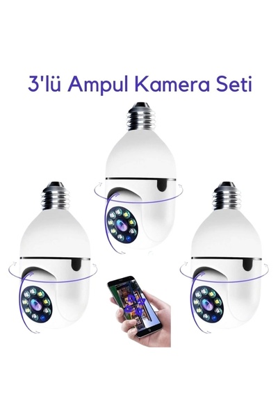 Epilons 3 Lü Kamera Seti Wifi 360 Derece Panoramik Ampul Kamera Güvenlik Kame...