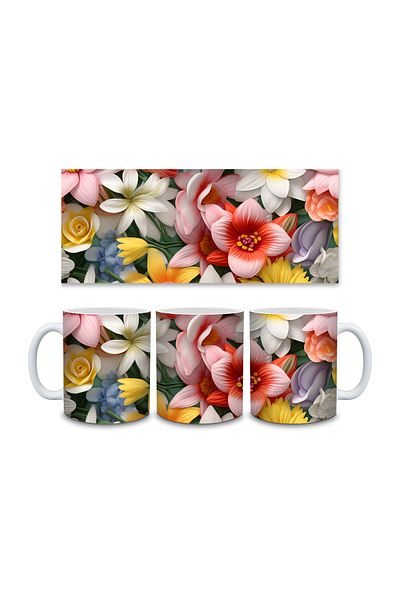 Evion Floral Pattern 3D Print Porcelain Mug Mug - Gift Mug - Printed Mug