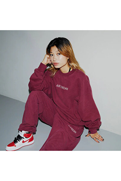 Nike Air Jordan Wordmark Women's cotton  Crew kadın oversize bol kalıp pamukl...