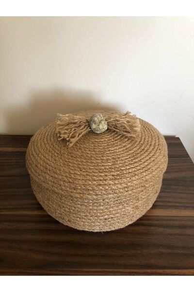 Naspar Dekoratif Çok Amaçlı Hasır Kapaklı Sepet (DİKİLEREK YAPILMIŞTIR)