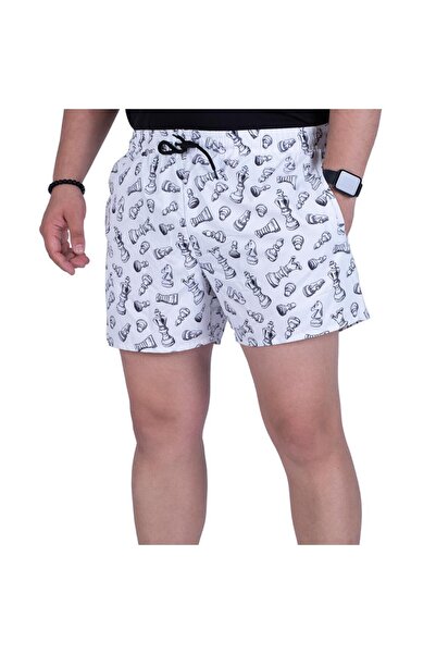 Exuma 1315080 Erkek Beyaz Satranç Desenli Deniz Şortu