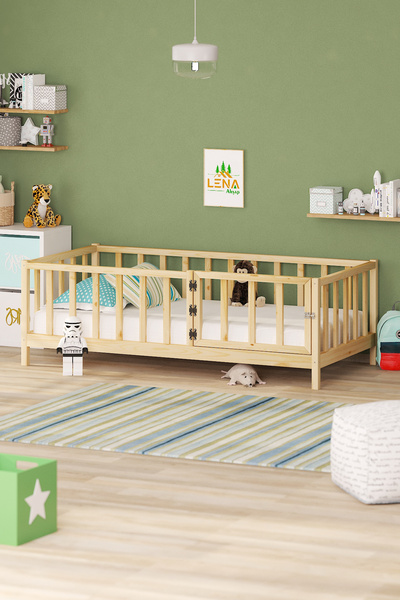 lena ahşap %100 Doğal Çam Kapılı Montessori Bebek Ve Çocuk Karyolası Demonte ...