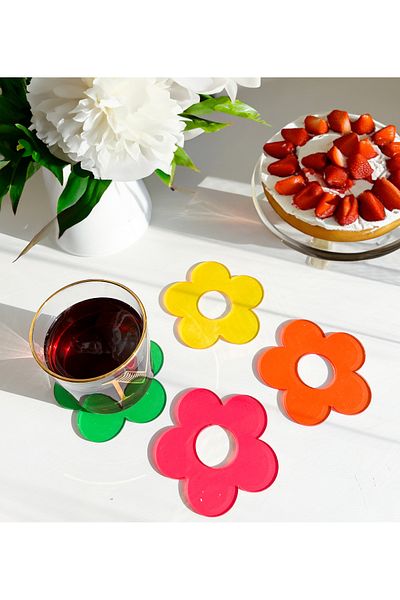 arslart Clear Coasters, Flower-Shaped Colorful Design Plexiglass
