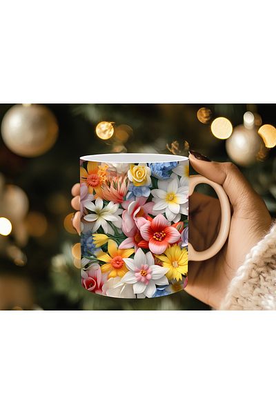 Evion Floral Pattern 3D Print Porcelain Mug Mug - Gift Mug - Printed Mug