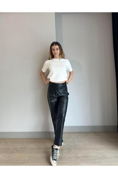 FEMİAS SİYAH CEPLİ DERİ PANTOLON