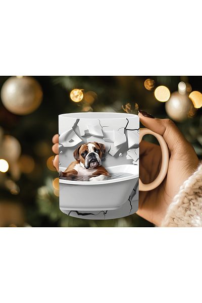 Evion Dog in a Tub 3D Porcelain Mug - Gift Mug - Printed Mug