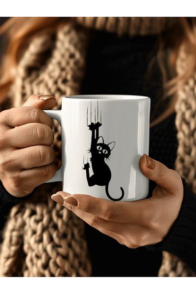 Evion Porcelain Mug in Falling Cat Scratching Cat Model - Gift Mug - Printed Mug