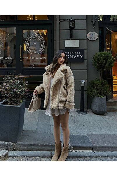 D'RECCY Γυναικείο μπουφάν με επένδυση από γούνα, oversize